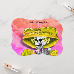 Invitation Femme Squelette Riante en Bonnet Jaune