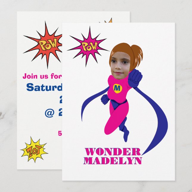 Invitation Femme Superhero rose femme Modèle photo personnali (Devant / Derrière)