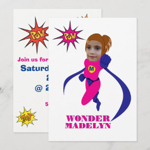 Invitation Femme Superhero rose femme Modèle photo personnali