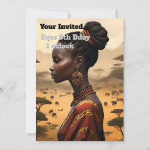 Invitation Femme Tribale Qui Regarde Son Paysage Africain,