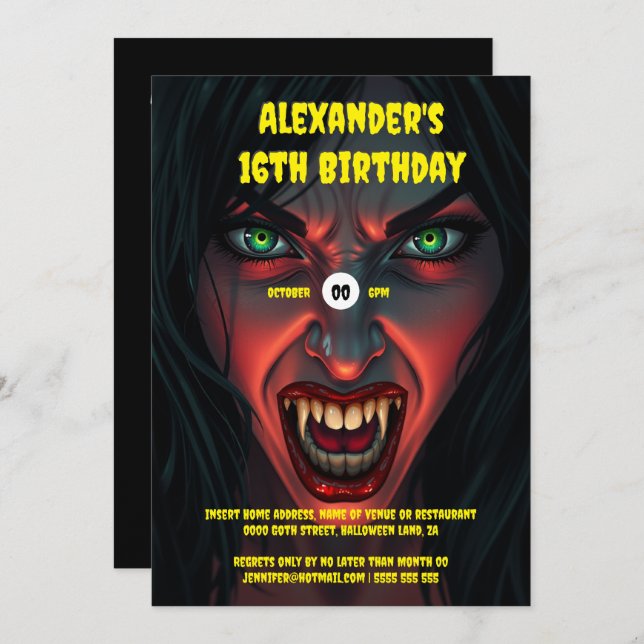 Invitation Femme vampire (Devant / Derrière)