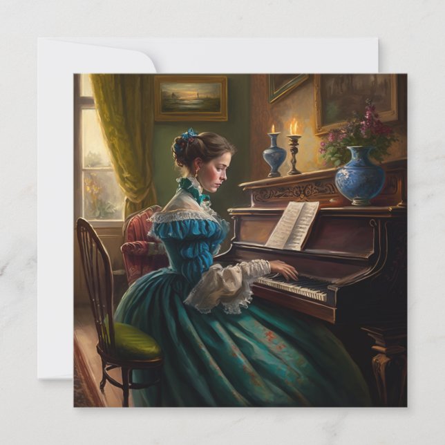 Invitation Femme victorienne jouant du piano (Devant)
