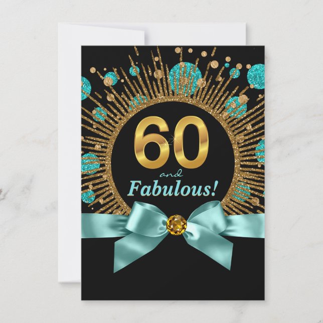 Invitation Femmes 60e anniversaire Turquoise Bleu et or (Devant)