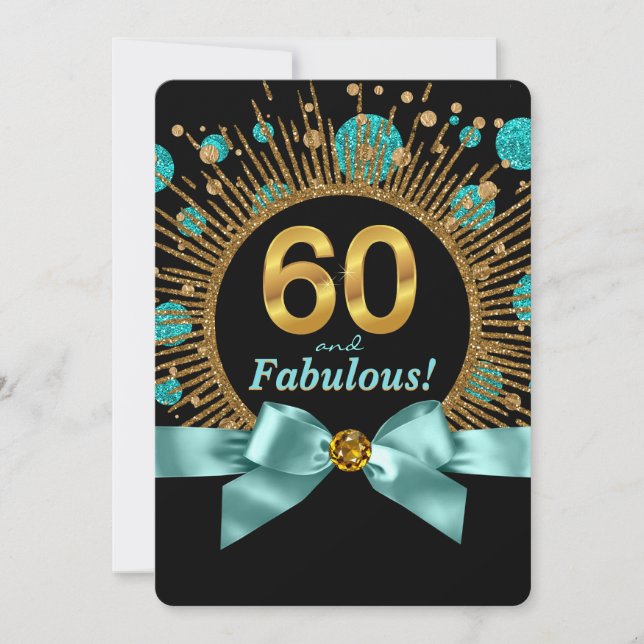Invitation Femmes 60e fête d'anniversaire Turquoise bleu et o (Devant)
