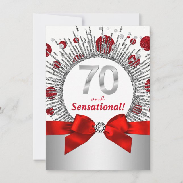 Invitation Femmes 70e anniversaire fête Rouge et argent (Devant)