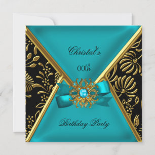 Invitation FEMMES Anniversaire Gold Turquoise Black Gold Dama