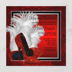 Invitation Femmes Noir et Rouge Haut talons fête d'anniversai