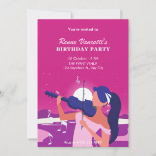 Invitation Femmes roses jouant à l'anniversaire du violon