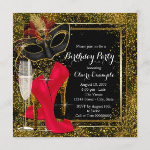 Invitation FEMMES Rouge Noir Or Haut talon Anniversaire fête
