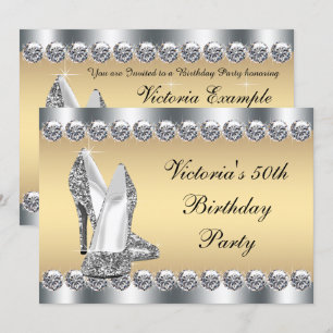 Invitation FEMMES Silver Gold Diamond Bling Anniversaire