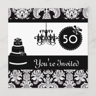 Invitation FEMMES'S 50th Birthday Party Black & White Damask 