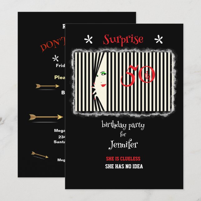 Invitation Fenêtre Surprise 50e Anniversaire de fêtes (Devant / Derrière)