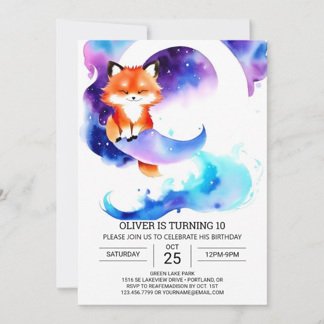 Invitation Fennec Fox Birthday Editable (Devant)