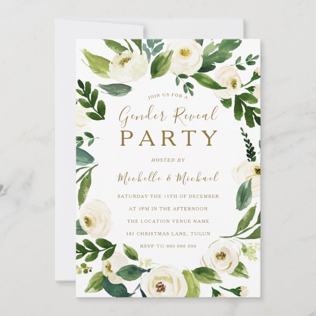 Invitation Fer blanc moderne en fleurs Wreath Genre Revevela  (Devant)
