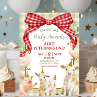 Ferme Animaux Anniversaire 1 an Ruban Gingham Roug