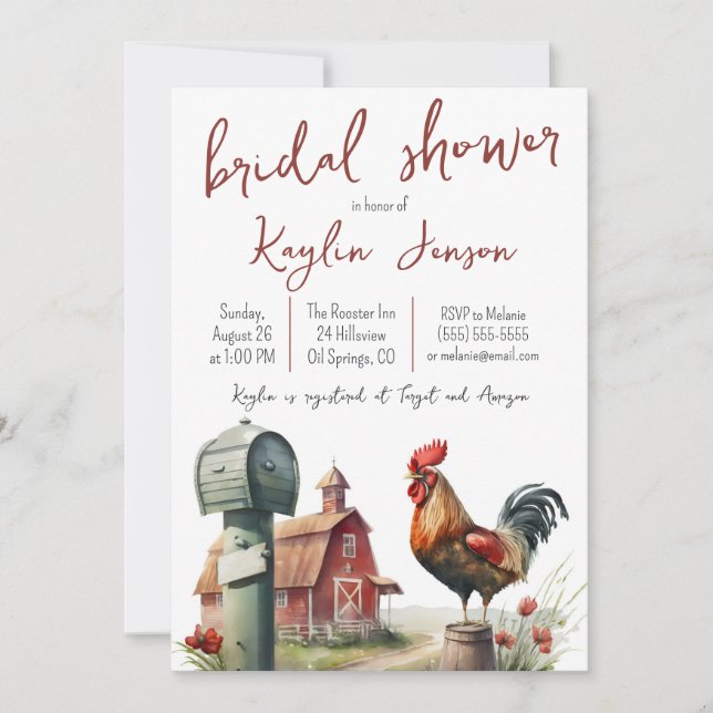 Invitation Ferme aquarelle avec Fête des mariées coq (Devant)