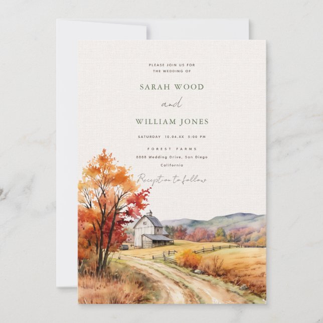 Invitation Ferme automnale rustique avec Mariage d'impression (Devant)