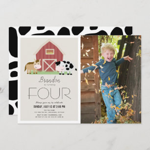 Invitation Ferme Barnyard Beige Photo Anniversaire