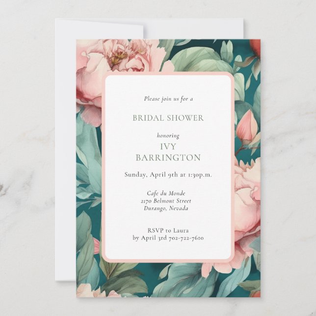 Invitation Ferme Chic Rose Fête des mariées verte avec code Q (Devant)