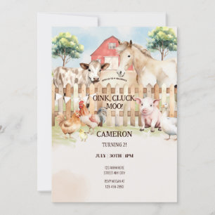 Invitation Ferme d'animaux de ferme à l'aquarelle numérique 