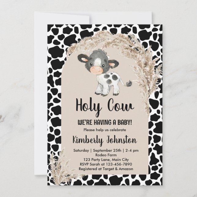 Invitation Ferme de baby shower de saintes vaches neutre de g (Devant)
