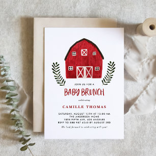 Invitation Ferme de style rustique rouge aquarelle Baby Brunc