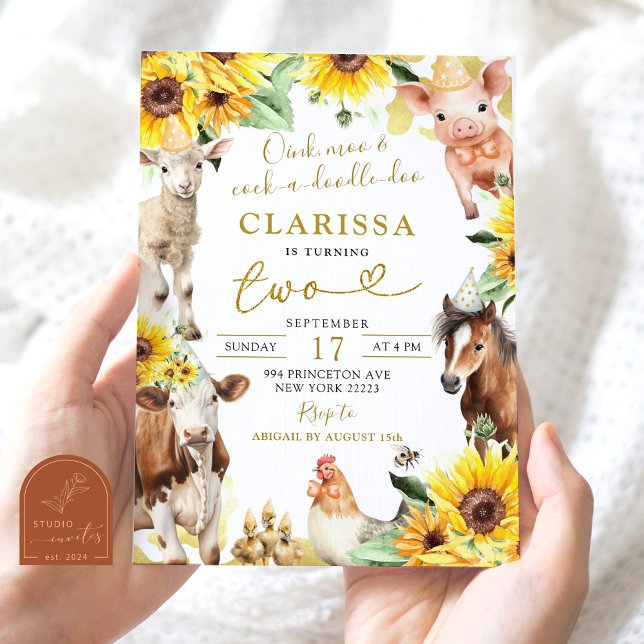 Invitation Ferme de tournesol Animal été Anniversaire (Créateur téléchargé)