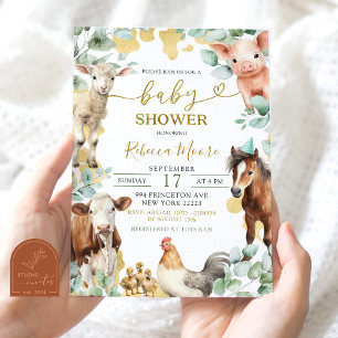Invitation Ferme de verdure Eucalyptus Baby shower animal gar