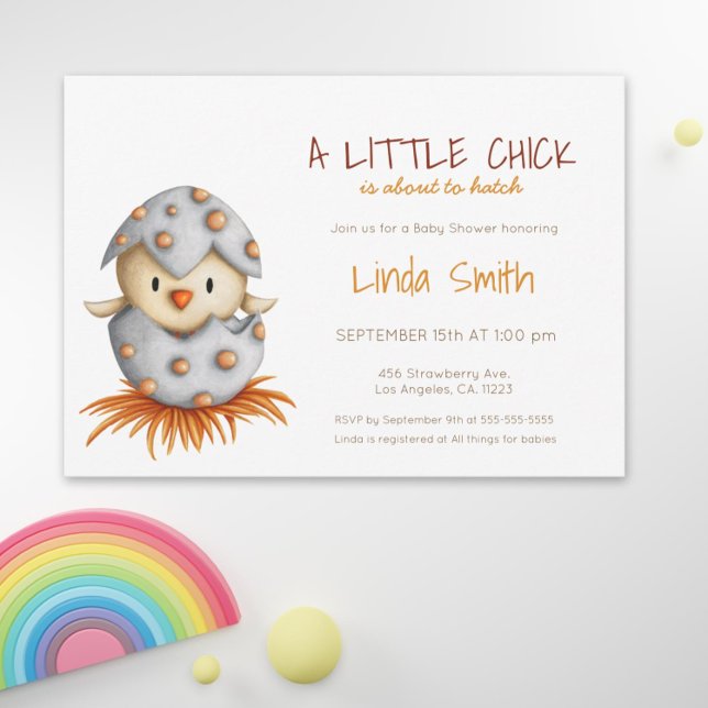 Invitation Ferme d'éclosion d'oiseaux pour bébés neutre selon (Gender Neutral Baby Shower Invitation with a Bird Hatching by Kinda Cute by Patricia Alvarez)