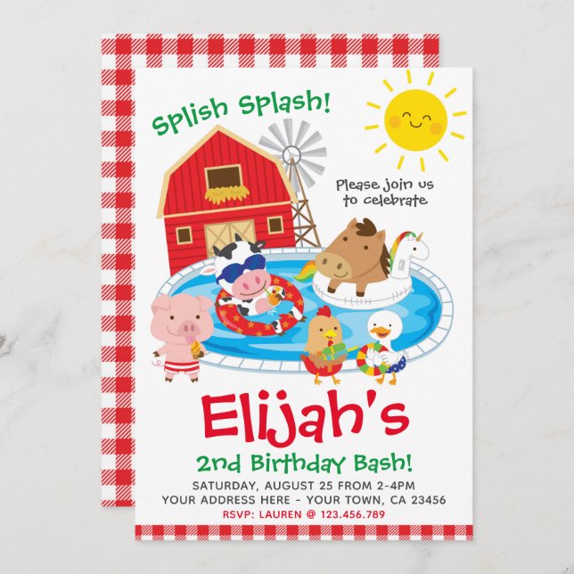 Invitation Ferme, Pool Party (Devant / Derrière)