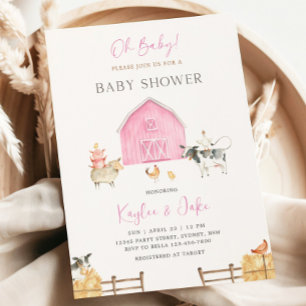 Invitation Ferme rose Animaux de la ferme Oh Bébé Fille Baby