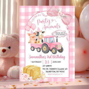 Invitation Ferme Rose Appel à Tous les Animaux de Fête Annive
