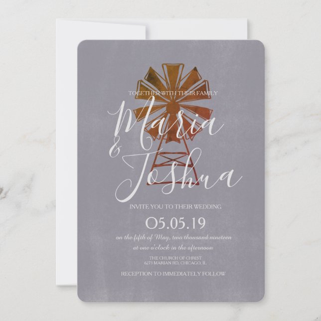 Invitation Ferme Rustique Mariage Windmill Pierre (Devant)