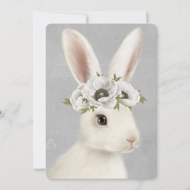 Invitation ferme vintage moderne lapin blanc (Devant)