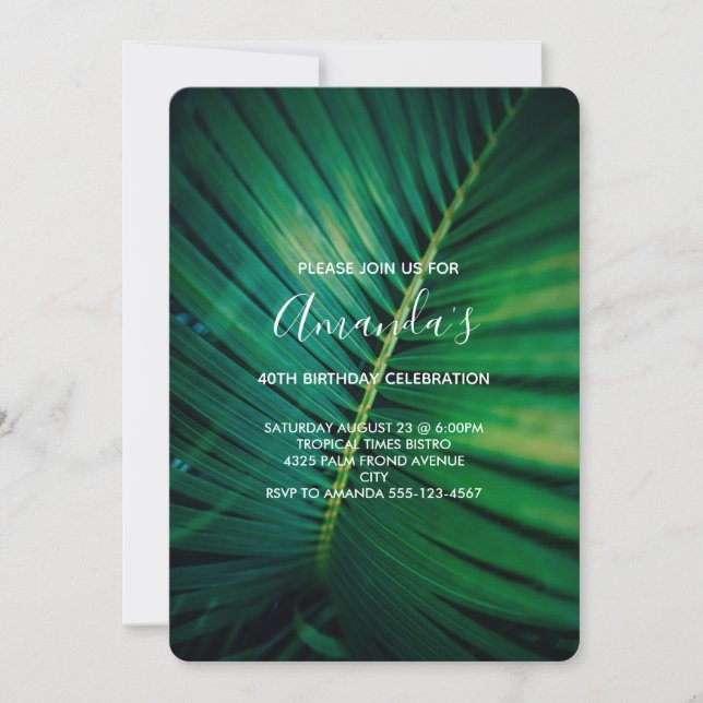 Invitation Fermeture de la jambe verte Palm Frond Photo Anniv (Devant)