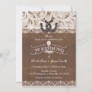 Invitation Ferrures rustiques et dentelle Country Western MAR
