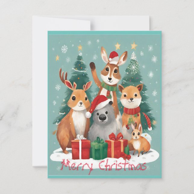 Invitation Festif Animal Friends Joyeux Noël (Devant)