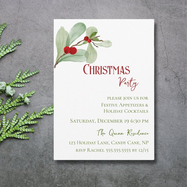 Invitation Festif Aquarelle Verdure Berry Noël fête (Festive Watercolor Greenery Berry Christmas Invitation)