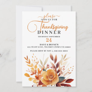 Invitation Festif Bouquet Floral Thanksgiving Dîner