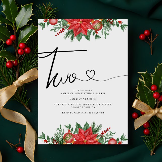 Invitation Festif Floral Holiday 2nd Birthday Party (Créateur téléchargé)