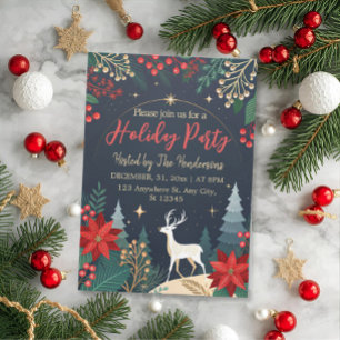 Invitation Festif floral moderne chic Green Holiday Party