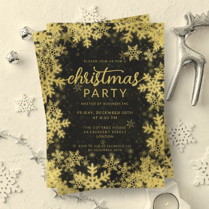 Invitation Festif Gold Black Foil Snowflakes Noël