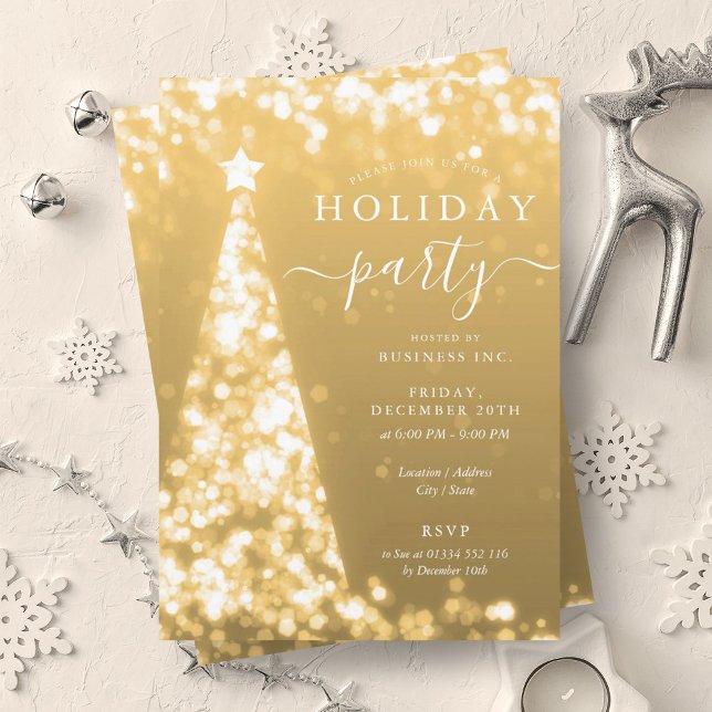 Invitation Festif Gold Christmas Tree Company Fête de vacance (Festive Gold Christmas Tree Company Holiday Party Invitation)