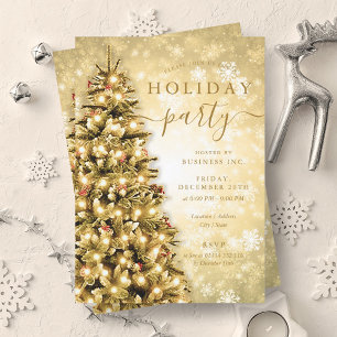 Invitation Festif Gold Christmas Tree Company Fête de vacance