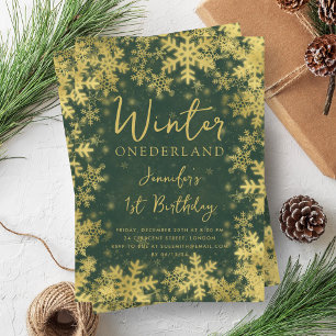 Invitation Festif Gold Green Winter ONEDERLAND 1er anniversai