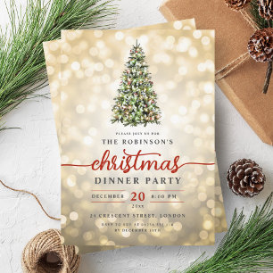 Invitation Festif Gold Pine Tree Lumières Noël