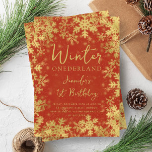 Invitation Festif Gold Red Winter ONEDERLAND 1er anniversaire