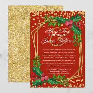 Invitation Festif Gold Réduit le Mariage de Noël Holly Red
