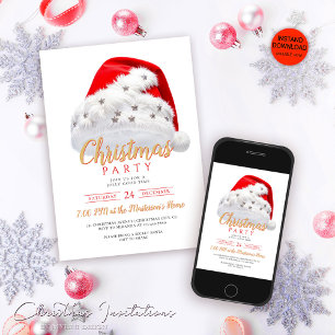 Invitation Festif Gold Script Santa Hat Noël fête
