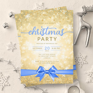 Invitation Festif Gold Winter Snowflakes Company Blue Ribbon